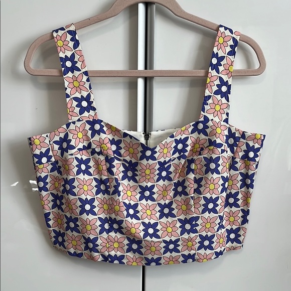 NWOT Nicole Miller Collection Linen Blend Daisy Crop Tank Top Lined, Size L - Picture 4 of 9